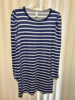 Together Clothing Striped Long Sleeve Dress in Blue & White
